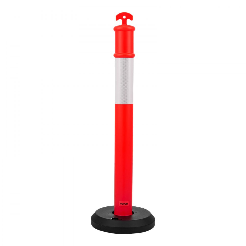 VEVOR 6 Pack Traffic Delineator Posts, 48 inches Traffic Safety Cones with Fillable Base and Reflective Strips, Heavy Duty Delineator Posts for Construction Site, Parking Lot, Crowd Control, Red