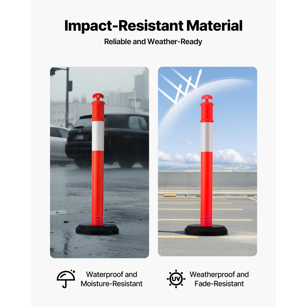 VEVOR 2 Pack Traffic Delineator Posts, 48 inches Traffic Safety Cones with Fillable Base and Reflective Strips, Heavy Duty Delineator Posts for Construction Site, Parking Lot, Crowd Control, Red