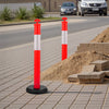 VEVOR 2 Pack Traffic Delineator Posts, 48 inches Traffic Safety Cones with Fillable Base and Reflective Strips, Heavy Duty Delineator Posts for Construction Site, Parking Lot, Crowd Control, Red