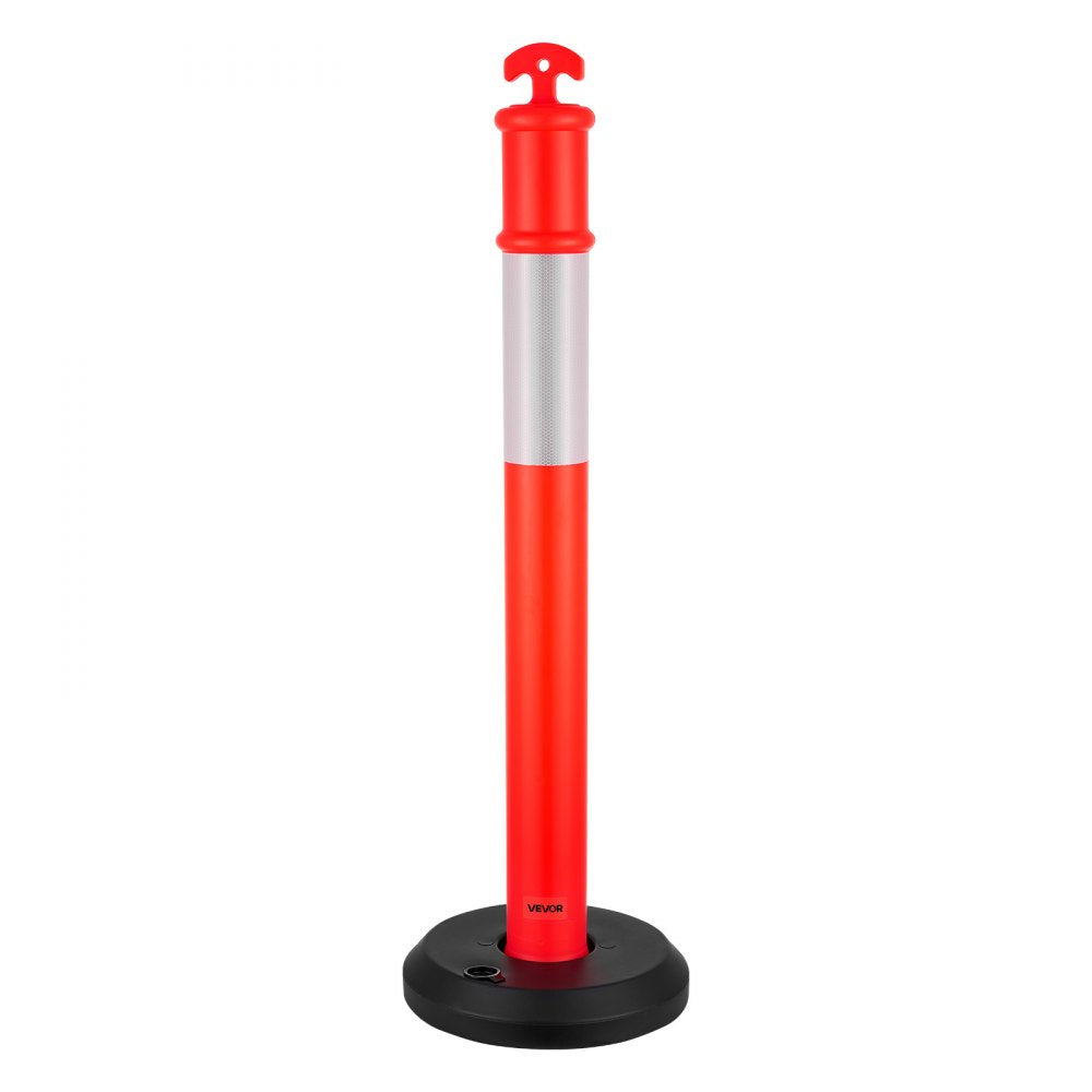 VEVOR 2 Pack Traffic Delineator Posts, 48 inches Traffic Safety Cones with Fillable Base and Reflective Strips, Heavy Duty Delineator Posts for Construction Site, Parking Lot, Crowd Control, Red