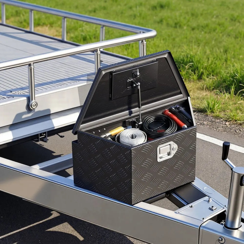 VEVOR Trailer Tongue Box, 26" x 13" x 12" Aluminum Trailer Tongue Tool Box, Heavy Duty Storage Organizer with Lock and Keys, Utility Tool Chest for Pickup Truck Bed, RV, SUV, Off-Road Vehicle, Black