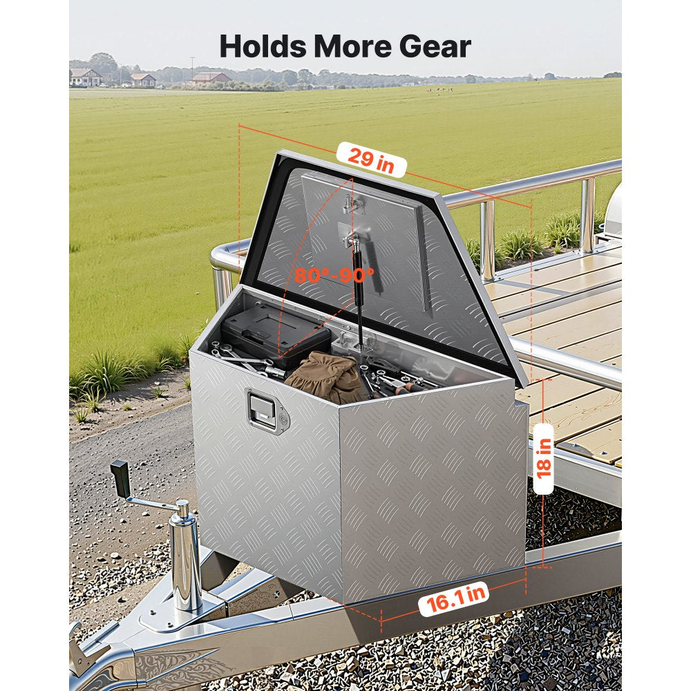 VEVOR Trailer Tongue Box, 29" x 16.1" x 18" Aluminum Trailer Tongue Tool Box, Heavy Duty Storage Organizer with Lock & Keys, Utility Tool Chest for Pickup Truck Bed, RV, SUV, Off-Road Vehicle, Silver