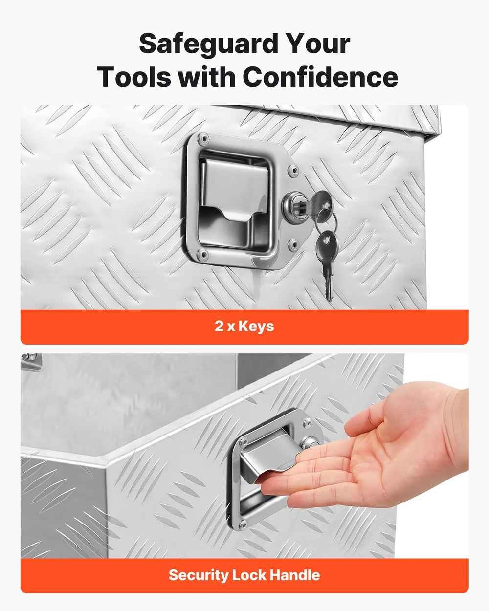 VEVOR Trailer Tongue Box, 33" x 19" x 18" Aluminum Trailer Tongue Tool Box, Heavy Duty Storage Organizer with Lock and Keys, Utility Tool Chest for Pickup Truck Bed, RV, SUV, Off-Road Vehicle, Silver