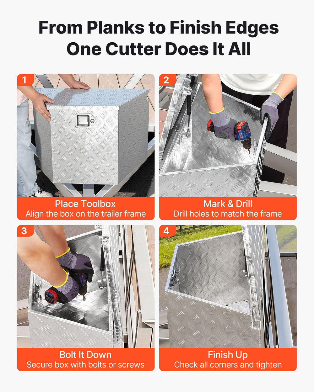 VEVOR Trailer Tongue Box, 33" x 19" x 18" Aluminum Trailer Tongue Tool Box, Heavy Duty Storage Organizer with Lock and Keys, Utility Tool Chest for Pickup Truck Bed, RV, SUV, Off-Road Vehicle, Silver