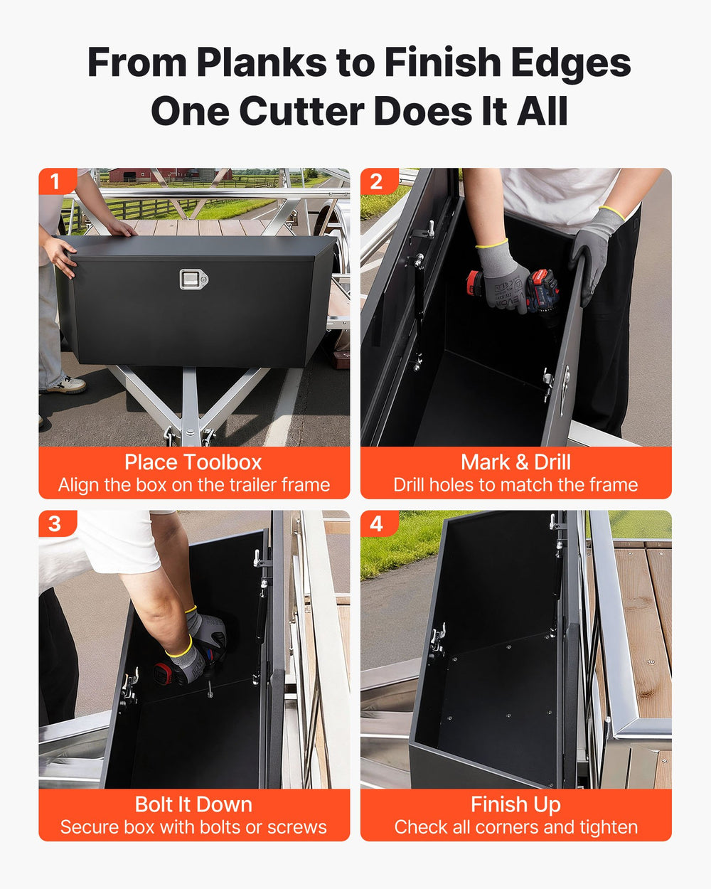 VEVOR Trailer Tongue Box, 49" x 13.9" x 18.5" Steel Trailer Tongue Tool Box, Heavy Duty Storage Organizer with Lock and Keys, Utility Tool Chest for Pickup Truck Bed, RV, SUV, Off-Road Vehicle, Black