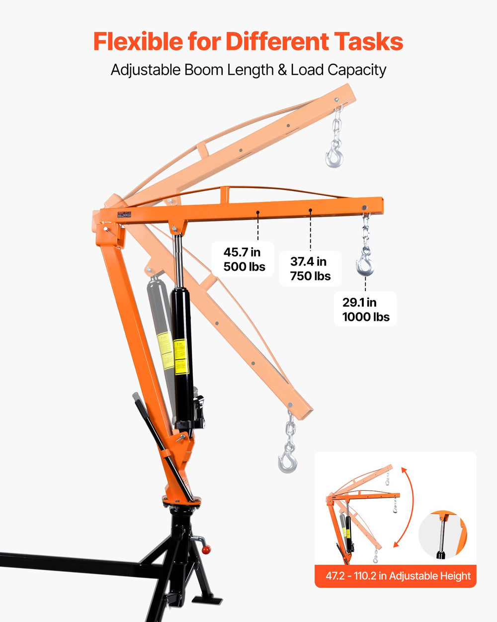 VEVOR Truck Crane, 1000 lbs Pickup Hitch Crane Trailer Hitch Mounted, Manual Hydraulic with 8T Hydraulic Jack, 360° Rotating Telescopic Boom,Foldable Truck Bed Jib for Machine Lumber Equipment Lifting