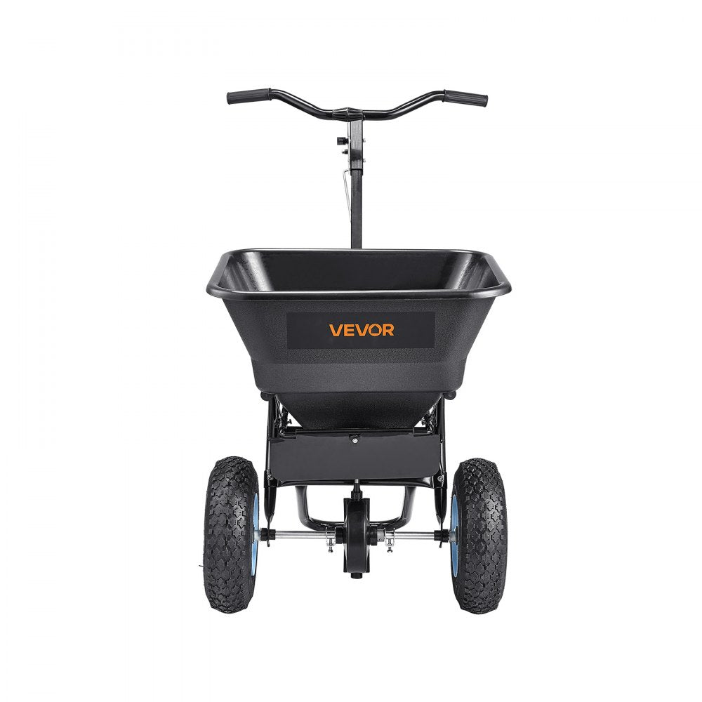 VEVOR Broadcast Spreader, 100LBS4Capacity, Walk-Behind Push Spreader, 0-9.8ft Spreading Width, 13 in All Terrain Pneumatic Tires, Lawn Spreaders with Hopper Grate, for Seed, Fertilizer, Salt, Ice Melt