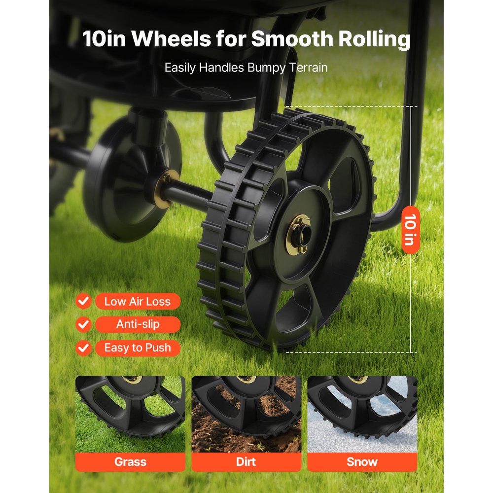 VEVOR Walk-Behind Spreader, 9.8ft Spreading Width, Push Broadcast Spreader with 10" All-Terrain Tires, Adjustable Flow Control, 15lbs Capacity Hopper, Lawn Spreaders for Fertilizer Seed Small Home Use