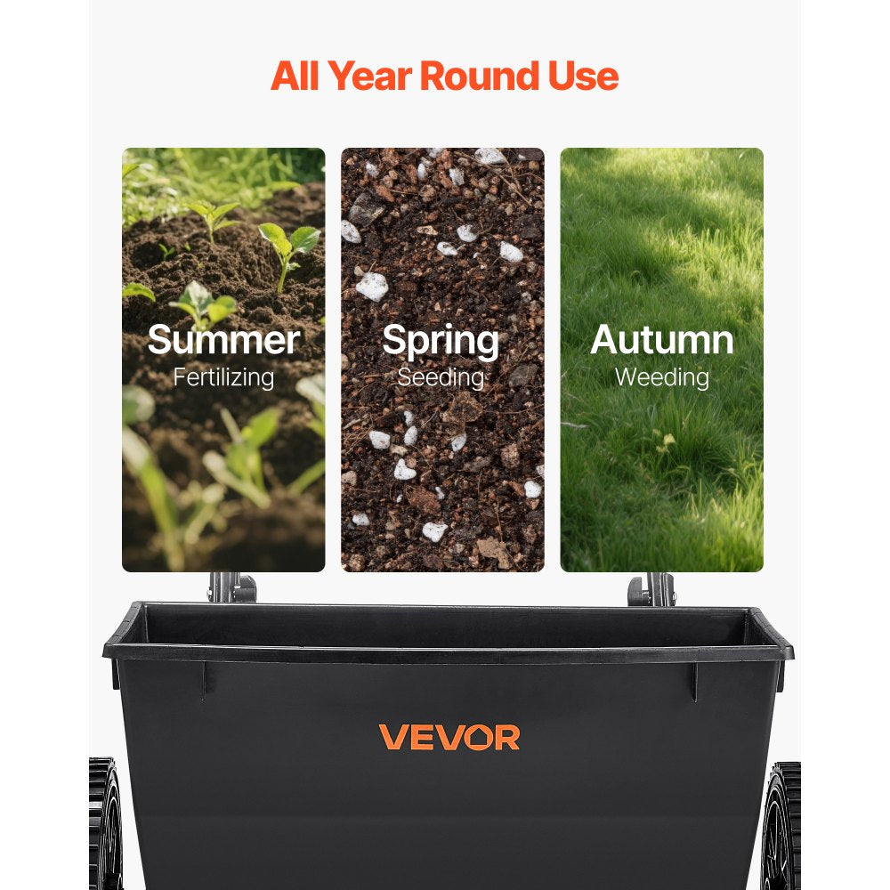 VEVOR Lawn Drop Spreader, 50LBS Capacity, Walk-Behind Push Spreader, 18 in Spreading Width, 10 in All Terrain Pneumatic Tires, Lawn Spreaders with Hopper Grate, for Seed, Fertilizer, Salt, Ice Melt