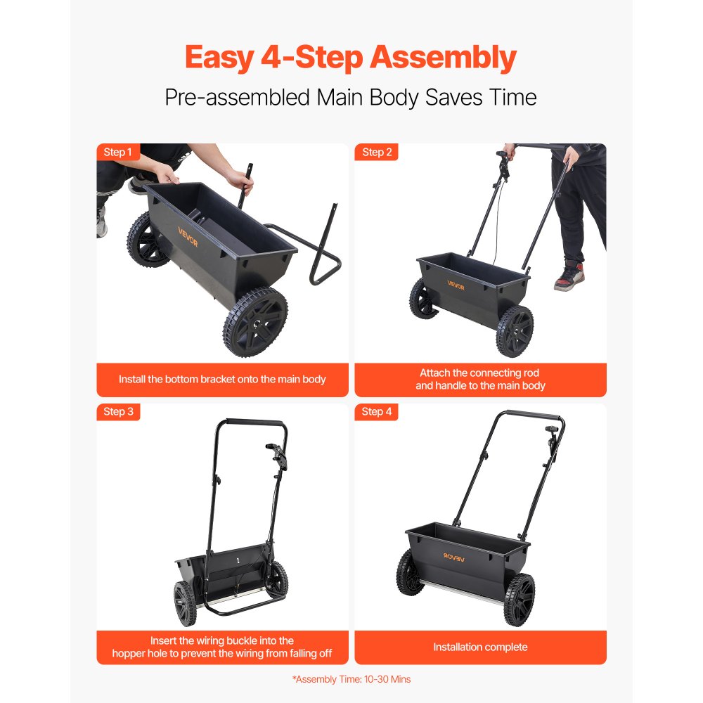 VEVOR Broadcast Spreader 50 lbs Capacity Walk-Behind Push Drop Spreader, for Lawn & Garden Care, 18 in Spreading Width & 10 Adjustable Settings, 10 in All Terrain Tires for Seed, Fertilizer, Black