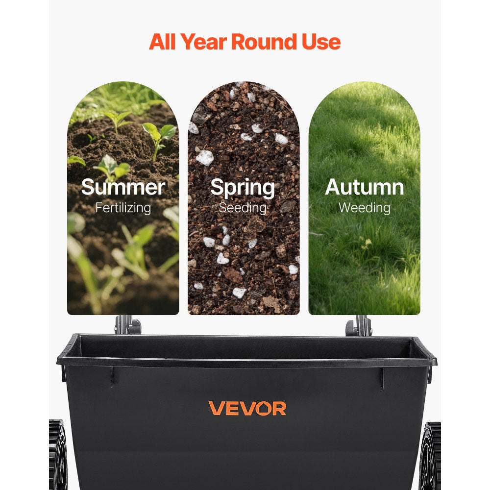 VEVOR Walk-Behind Push Spreader, 50LBS Capacity, Drop Spreader with Hopper Grate, 18 in Spreading Width & 30 Settings, 10 in All Terrain Tires, Garden & Lawn Spreaders for Seed, Fertilizer, Salt