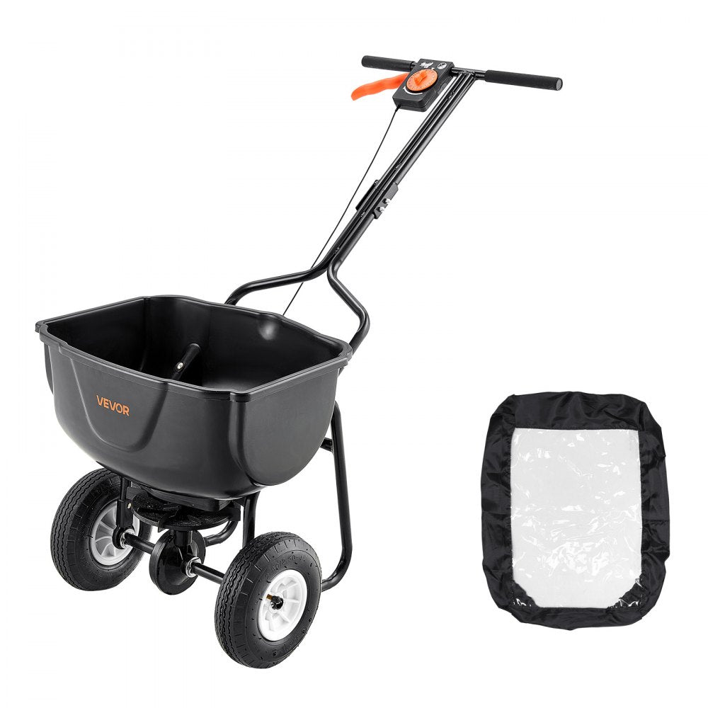 VEVOR Walk Behind Spreader, 60LBS Capacity, Push Spreader with Hopper Grate, 0-9.8 ft Spreading Width, 8 in All Terrain Pneumatic Tires, Garden & Lawn Broadcast Spreaders, for Seed, Fertilizer