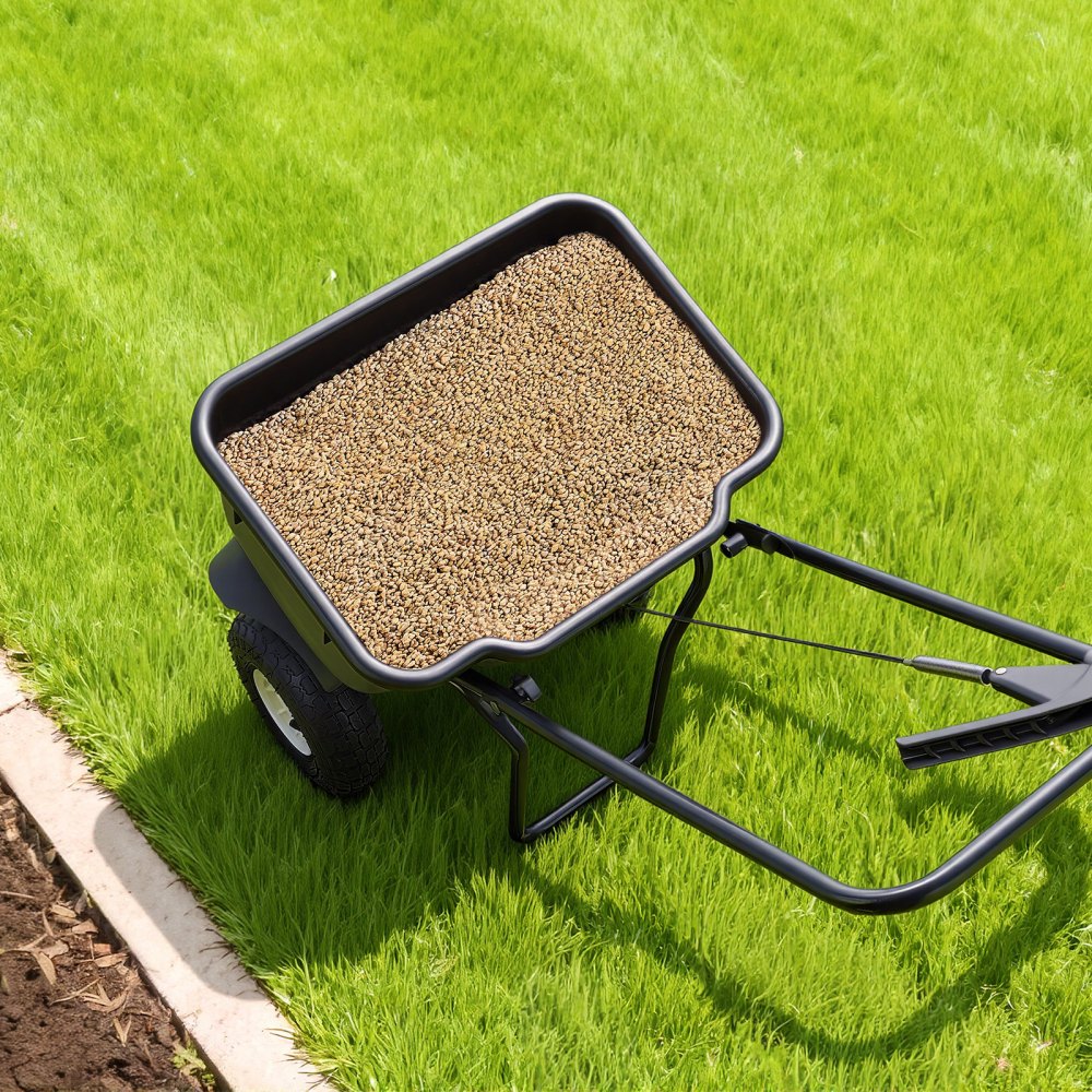 VEVOR Push Lawn Spreader, 12ft Spreading Width, Broadcast Spreader with 80lbs Load Capacity & 10 in All-Terrain Tires, Walk-Behind Garden & Lawn Broadcast Spreaders for Seed Fertilizer, Salt Ice Melt