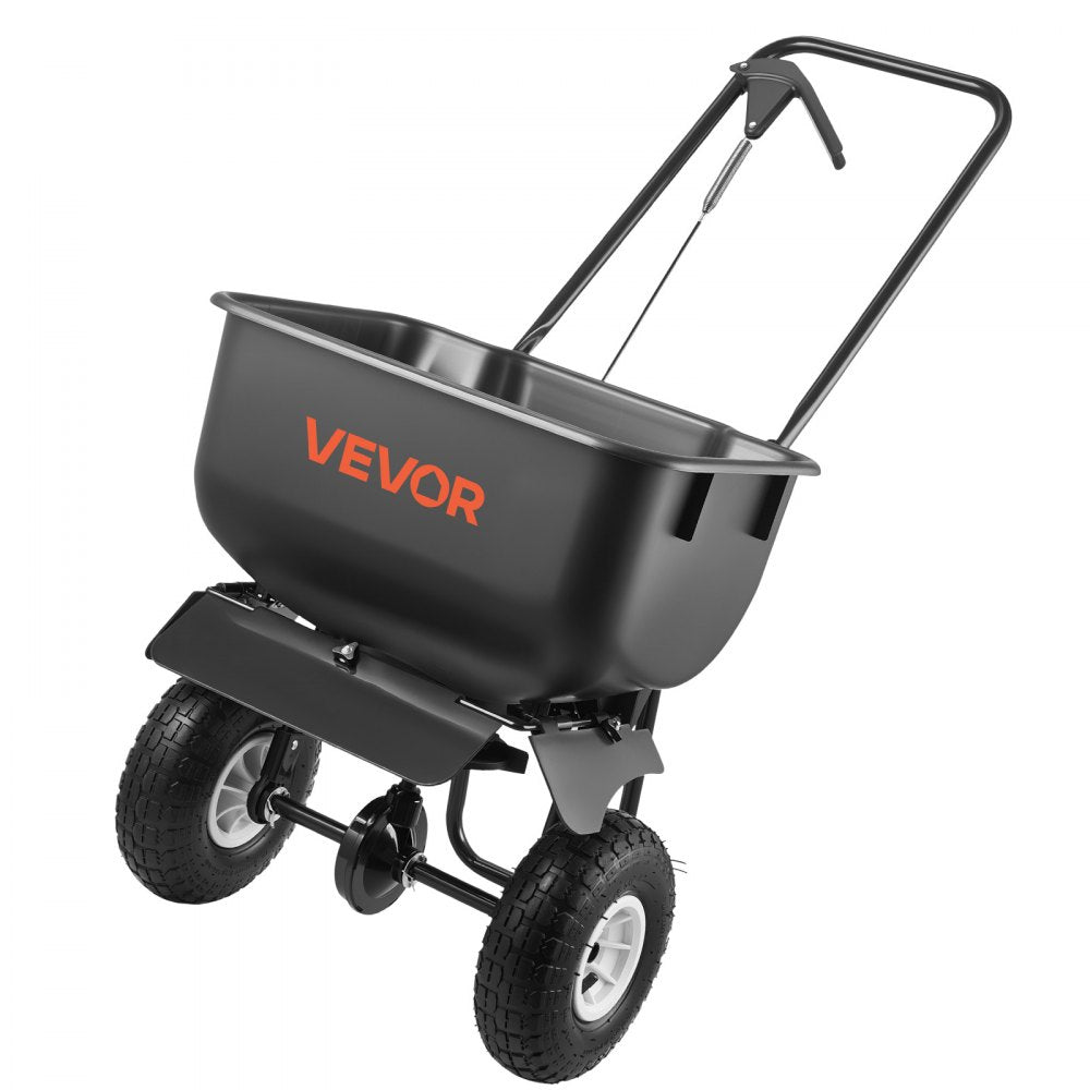 VEVOR Push Lawn Spreader, 12ft Spreading Width, Broadcast Spreader with 80lbs Load Capacity & 10 in All-Terrain Tires, Walk-Behind Garden & Lawn Broadcast Spreaders for Seed Fertilizer, Salt Ice Melt