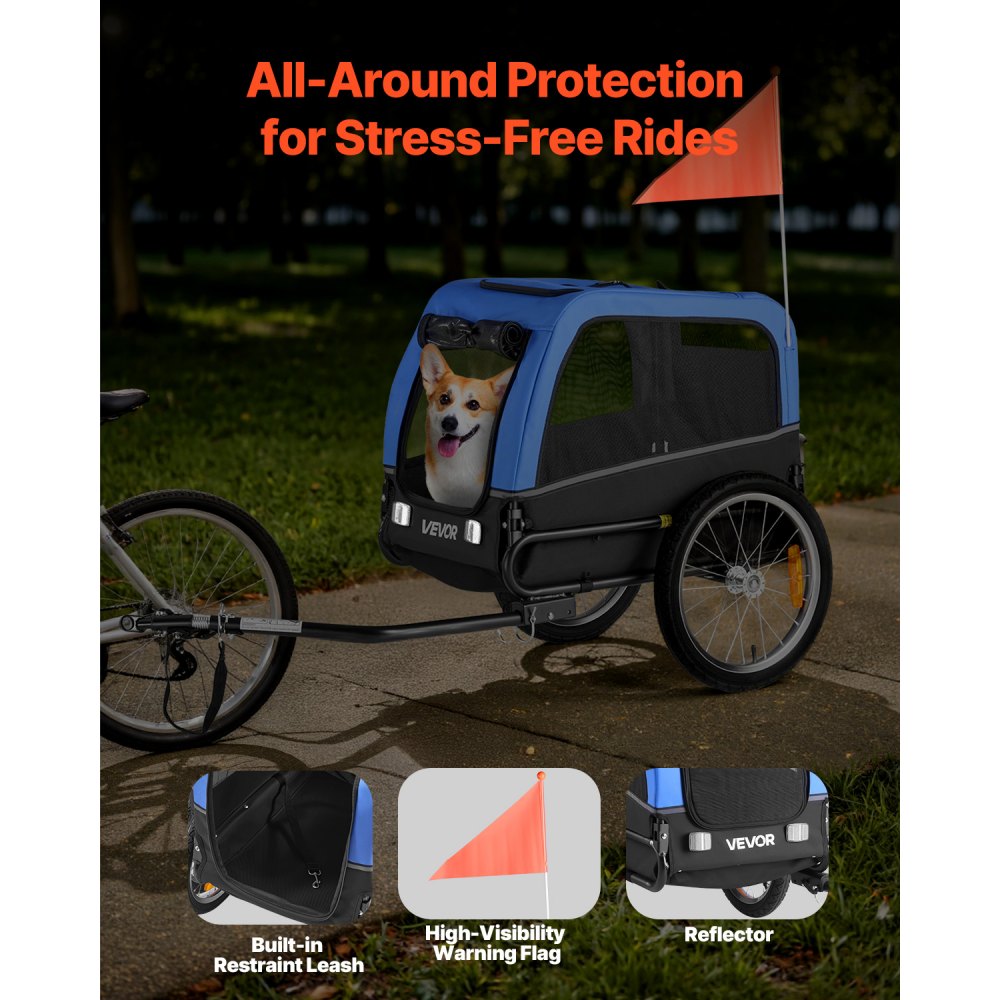 VEVOR Dog Bike Trailer, Supports up to 66 lbs, Pet Cart Bicycle Carrier for Small & Medium Dogs, Easy Folding Frame with Quick Release Wheel, Universal Bicycle Coupler, Reflector, Flag, Internal Leash