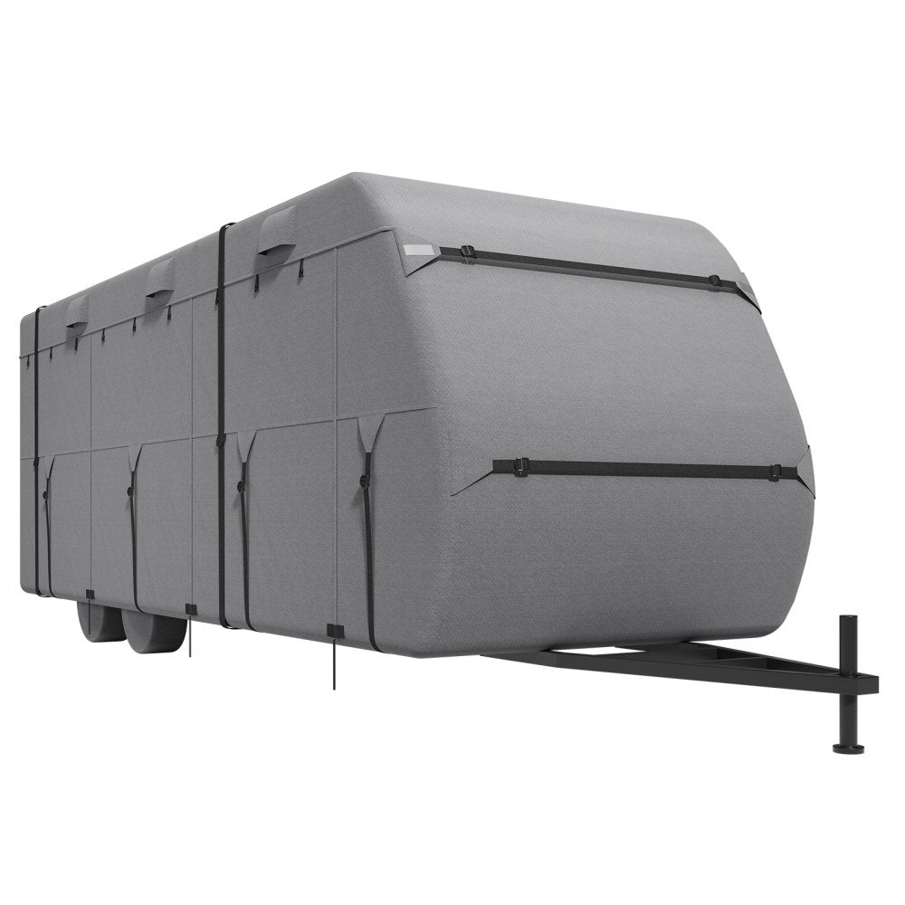 VEVOR Travel Trailer Cover, 24-27 ft RV Cover, 4-Layer Non-Woven Fabric Camper Cover, Waterproof, Windproof and Rip-Stop Class A RV Cover, with Storage Bag, Repair Patches, Straps and Tire Covers