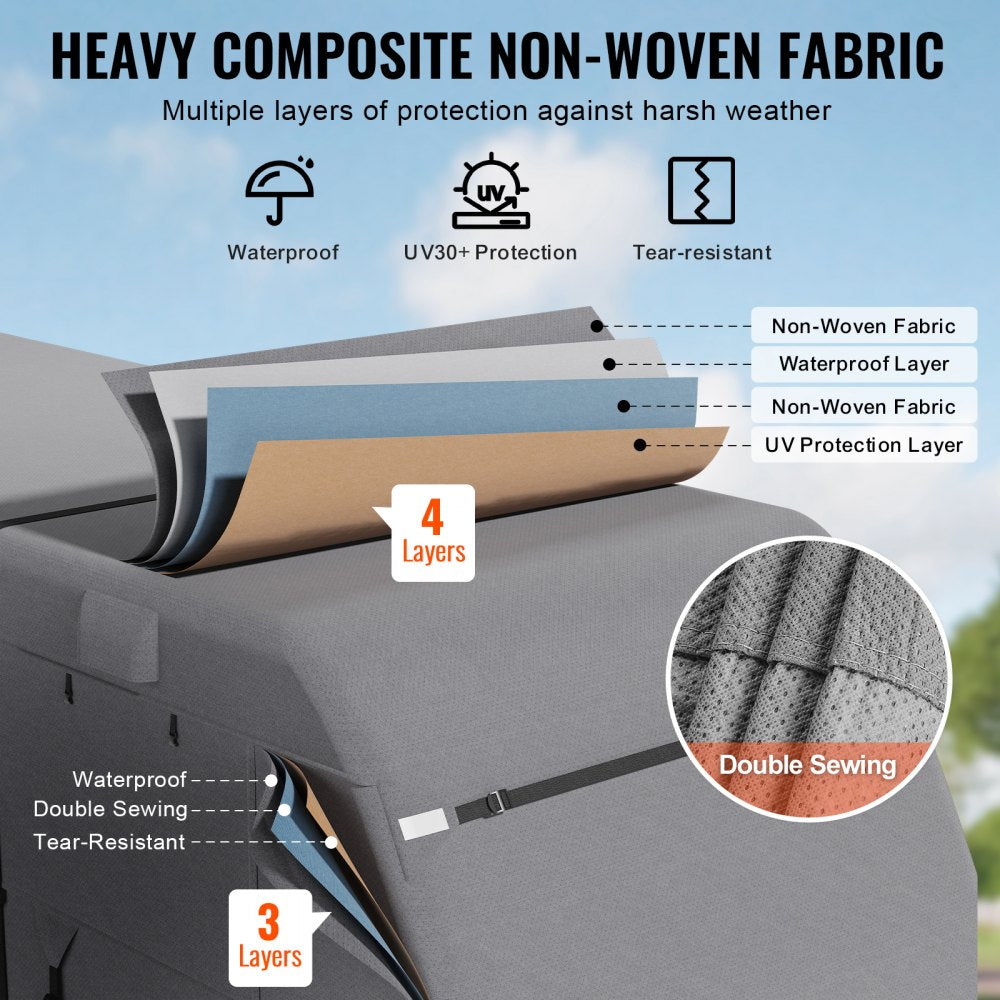 VEVOR Travel Trailer Cover, 22-24 ft RV Cover, 4-Layer Non-Woven Fabric Camper Cover, Waterproof, Windproof and Rip-Stop Class A RV Cover, with Storage Bag, Repair Patches, Straps and Tire Covers