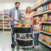 VEVOR Collapsible Shopping Cart with Wheels Foldable for Grocery Black Gray, 200lbs Capacity Rolling Utility Cart, Storage Crate & Foot Brake, Portable Folding for Groceries, Warehouse, Supermarket
