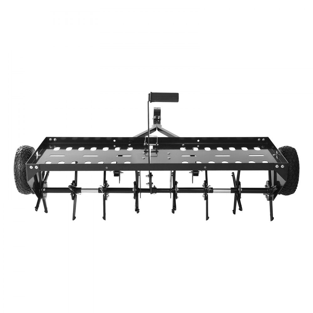 VEVOR Tow Behind Plug Aerator, 48 in Lawn Core Aerator Tool Universal Hitch, 150lbs Weight Capacity, Heavy Duty Pull Behind Spike Aerators with Tray & 10.6 in Wheels, for Farmland & Garden Tractors