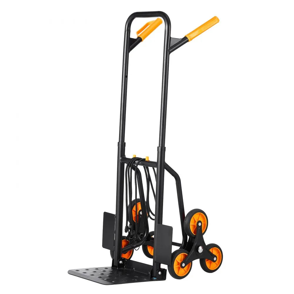 VEVOR Stair Climbing Cart, 440 lbs Capacity Stair Climber Hand Truck and Dolly, Heavy-Duty Folding Trolley Cart with Dual Handle, 6 Wheels & 2 Elastic Ropes for Home Office Shopping Moving Warehouse