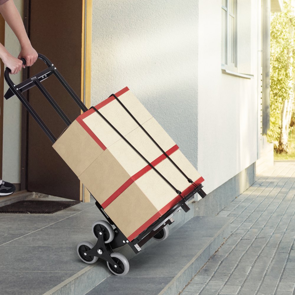 VEVOR Stair Climbing Cart, 460 lbs Capacity Stair Climber Hand Truck and Dolly, Heavy-Duty Folding Trolley Cart with Dual Handle, 6 Wheels & 2 Elastic Ropes for Home Office Shopping Moving Warehouse