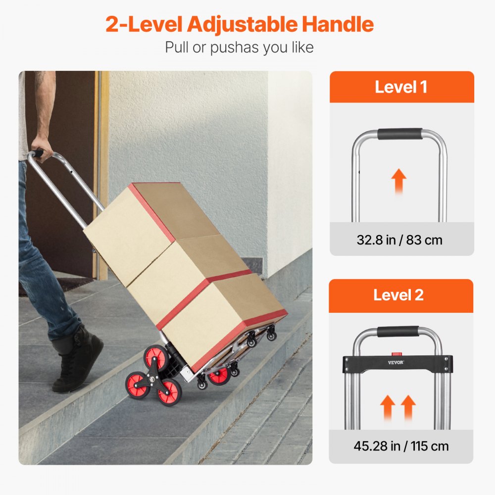 VEVOR Stair Climbing Cart, 260 lbs Capacity Stair Climber Hand Truck and Dolly, Heavy-Duty Folding Trolley Cart with Telescoping Handle, 10 Wheels & 2 Elastic Ropes for Home Shopping Moving Warehouse