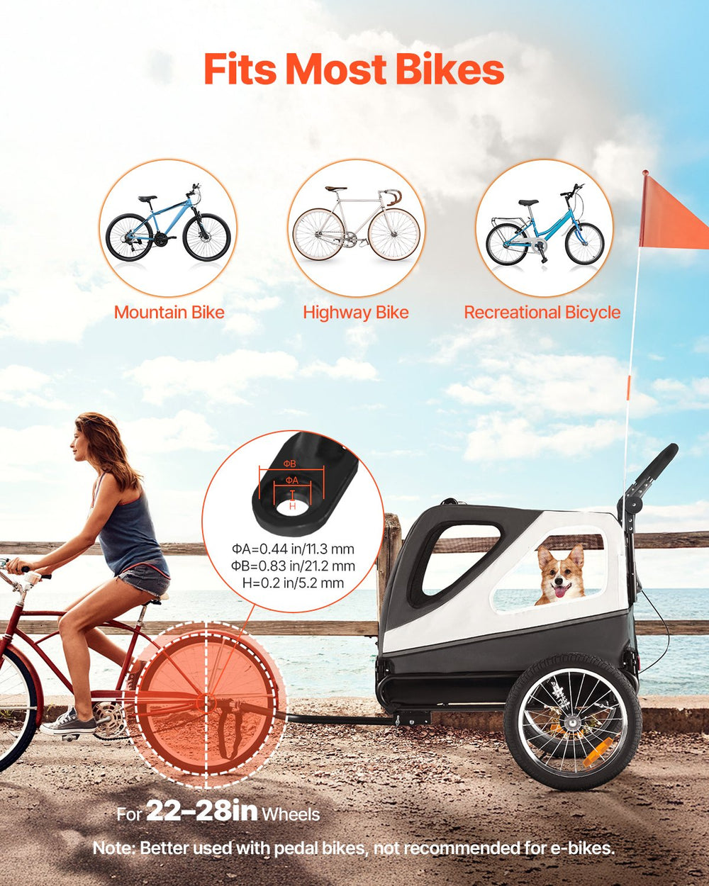 VEVOR Dog Bike Trailer, Supports up to 100 lbs, 2-in-1 Pet Stroller Cart Bicycle Carrier for Small & Large Dogs, Easy Folding Frame with Quick Release Wheel, Universal Bicycle Coupler, Internal Leash