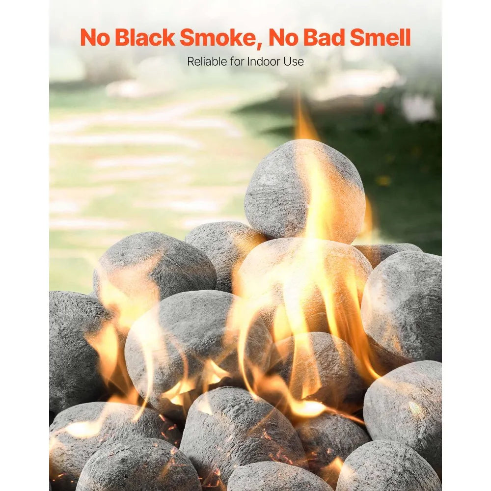 VEVOR Ceramic Fire Pebble Stones, 1-2 inch 48 Pcs Lava Rocks, Reusable Fire Pit Stones Indoor and Outdoor Use, Decorative Firepit Rocks for Propane/Gas Fireplace, Stove, Courtyard, Camping