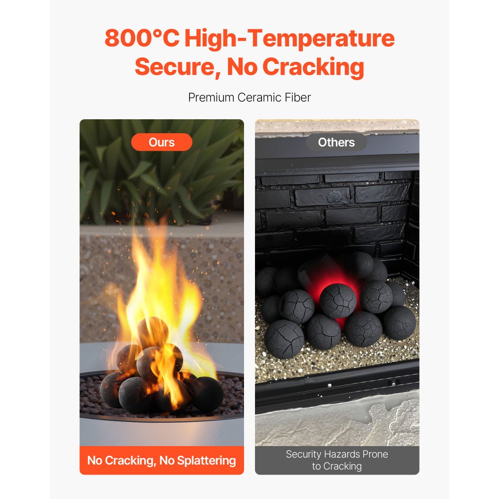 VEVOR Ceramic Fire Balls, 4 Inch 12 Pcs Round Fire Stones, Reusable Lava Rocks Indoor and Outdoor Use, Decorative Fire Pit Rocks for Propane/Gas Fireplace, Stove, Courtyard, Camping, Black