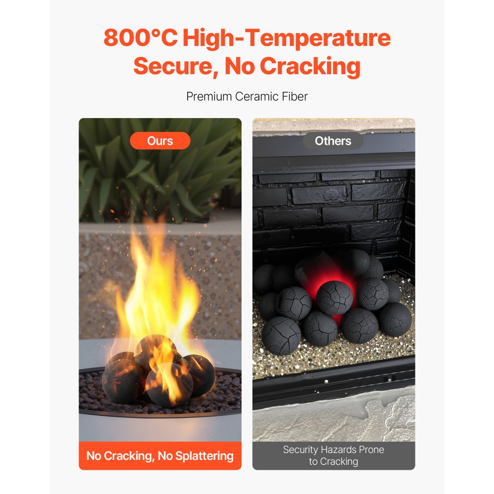 VEVOR Ceramic Fire Balls, 5 Inch 6 Pcs Round Fire Stones, Reusable Lava Rocks Indoor and Outdoor Use, Decorative Fire Pit Rocks for Propane/Gas Fireplace, Stove, Courtyard, Camping, Black