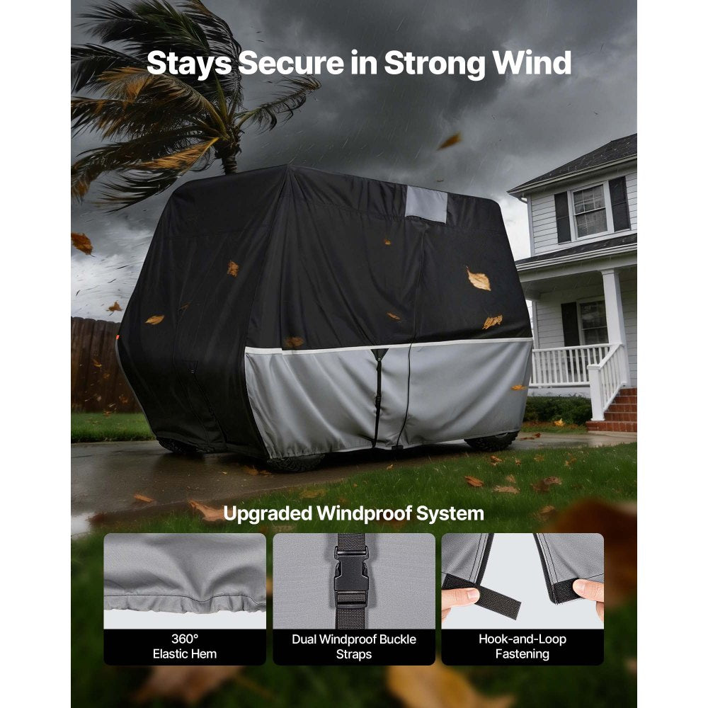 VEVOR Golf Cart Cover, Full Coverage 2+2/4 Passenger Golf Cart, 420D Waterproof Oxford Fabric Club Car Cover Fits Most Carts Club Car, Yamaha, EZGO, Honda, Silver-Coated Layer & Three Zipper Doors