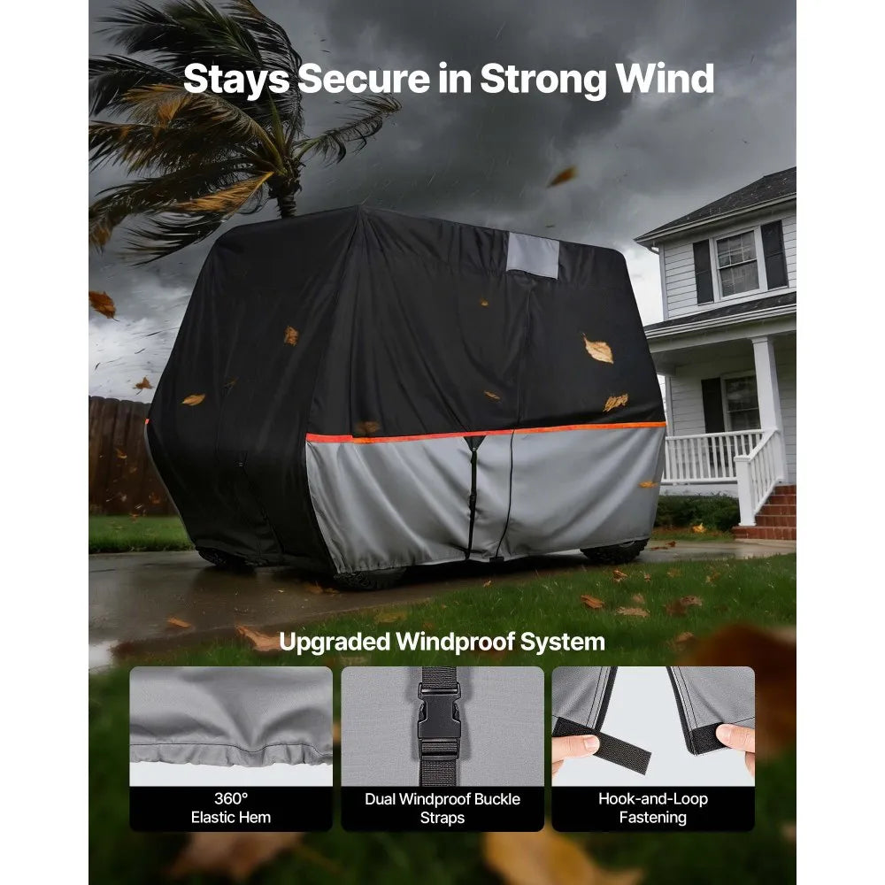 VEVOR Golf Cart Cover, Full Coverage 2+2/4 Passenger Golf Cart, 420D Waterproof Oxford Fabric Club Car Cover Fits Most Carts Club Car, Yamaha, EZGO, Honda, Silver-Coated Layer & Three Zipper Doors