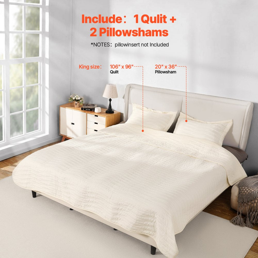VEVOR King Quilt Set, 3-Piece Lightweight Comforter, Microfiber King Size Bedding Set, Beige Bedspreads with 1 Quilt and 2 Pillow Shams, Lightweight Bedspread Coverlet Bedding Set, for All Season