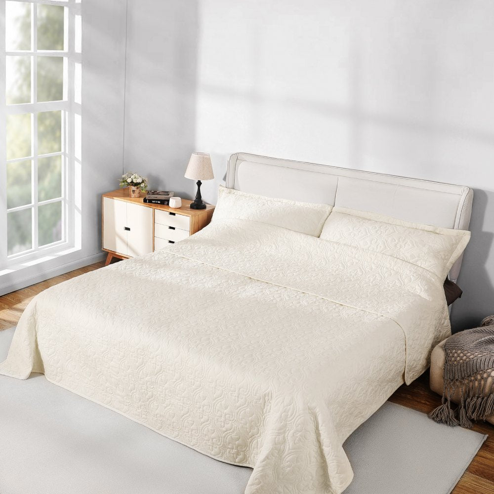 VEVOR King Quilt Set, 3-Piece Lightweight Comforter, Cotton King Size Quilt Bedding Set, Beige Bedspreads with 1 Quilt and 2 Pillow Shams, Lightweight Bedspread Coverlet Bedding Set, for All Season