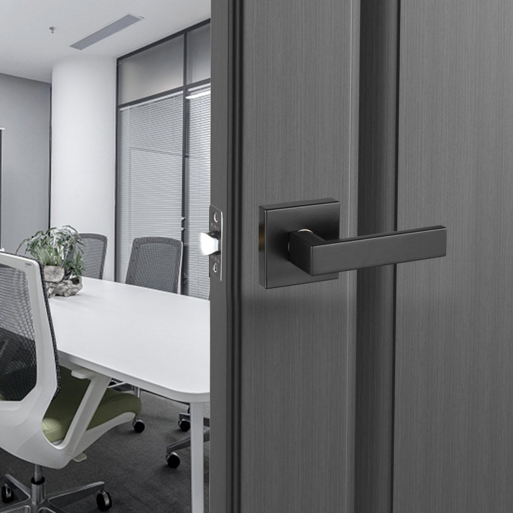 VEVOR Passage Door Handle, 1 Pack Matte Black Door Lever, Left or Right Handing Reversible Lever Non-Locking, 45° Rotation to Open, Universal Square Interior for Hallways, Closets, Meeting Spaces