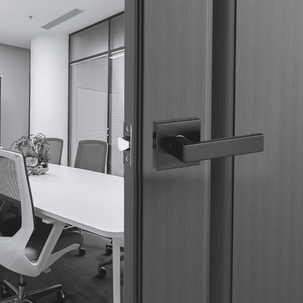 VEVOR Passage Door Handle, 5 Pack Matte Black Door Lever, Left or Right Handing Reversible Lever Non-Locking, 45° Rotation to Open, Universal Square Interior for Hallways, Closets, Meeting Spaces