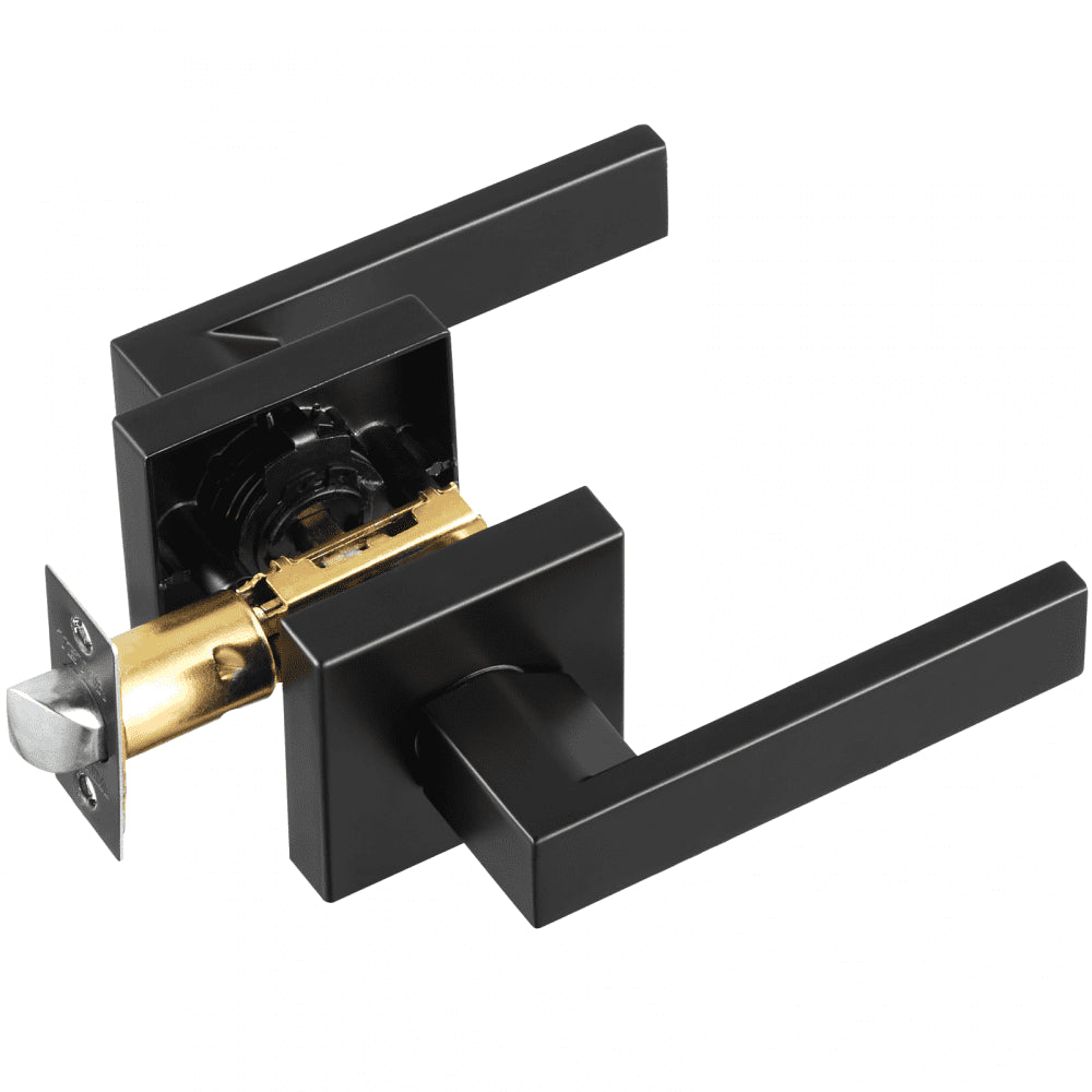 VEVOR Passage Door Handle, 5 Pack Matte Black Door Lever, Left or Right Handing Reversible Lever Non-Locking, 45° Rotation to Open, Universal Square Interior for Hallways, Closets, Meeting Spaces