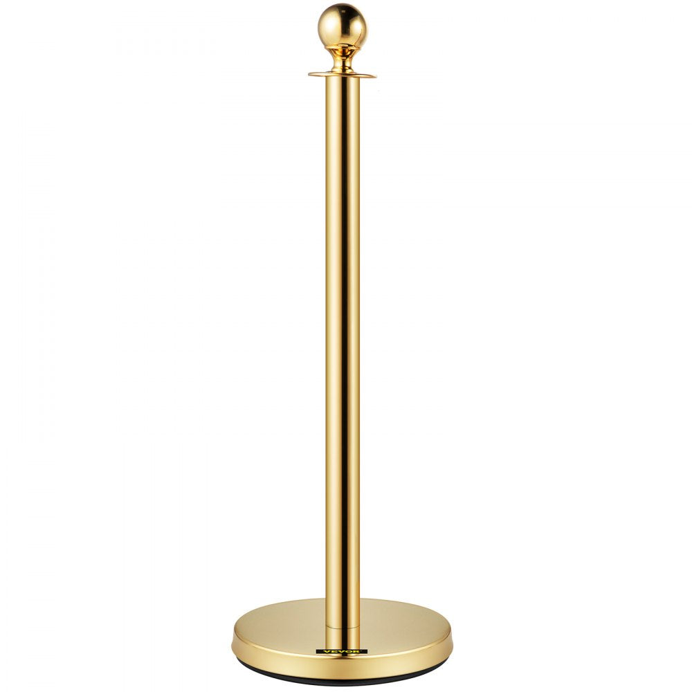 VEVOR Velvet Ropes and Posts, 5 ft/1.5 m Red Rope, Stainless Steel Gold Stanchion with Ball Top, Red Crowd Control Barrier Used for Theaters, Party, Wedding, Exhibition, Ticket Offices 4 packSets