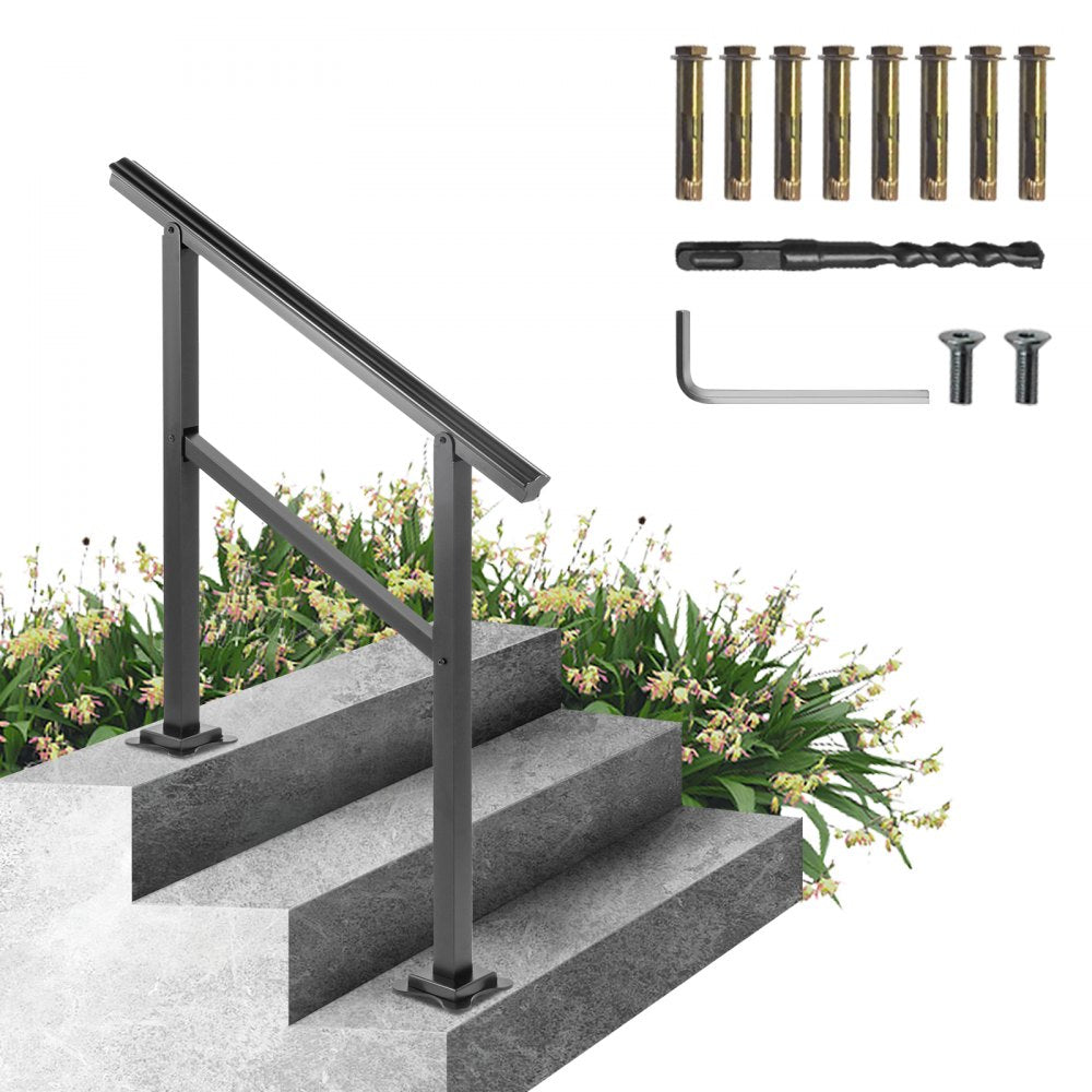 VEVOR Outdoor Handrail 165LBS Load Handrail Outdoor Stairs Aluminum Stair Handrail 36 x 35\" Outdoor Stair Railing Transitional Range from 0 to 30° Staircase Handrail Fits 2-3 Steps with Screw Kit