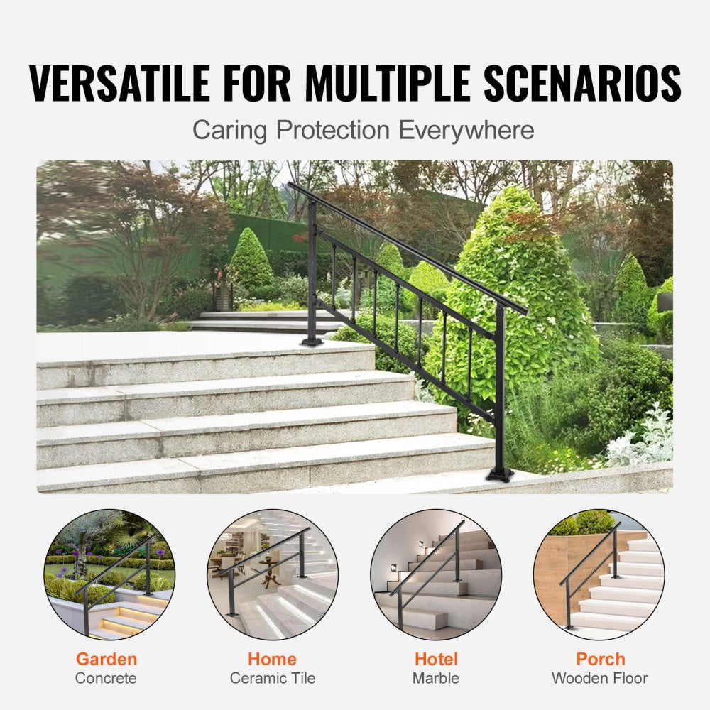 VEVOR Outdoor Handrail 165LBS Load Handrail Outdoor Stairs Aluminum Stair Handrail 60 x 35" Outdoor Stair Railing Transitional Range from 0 to 30° Staircase Handrail Fits 4-5 Steps with Screw Kit