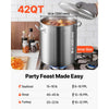 VEVOR Stainless Steel Stockpot, 42 Quart Large Cooking Pots, Cookware Sauce Pot with Basket, Lid, and Handle, Heavy Duty Commercial Grade Stock Pot, Sanding Treatment, for Large Groups Events Silver
