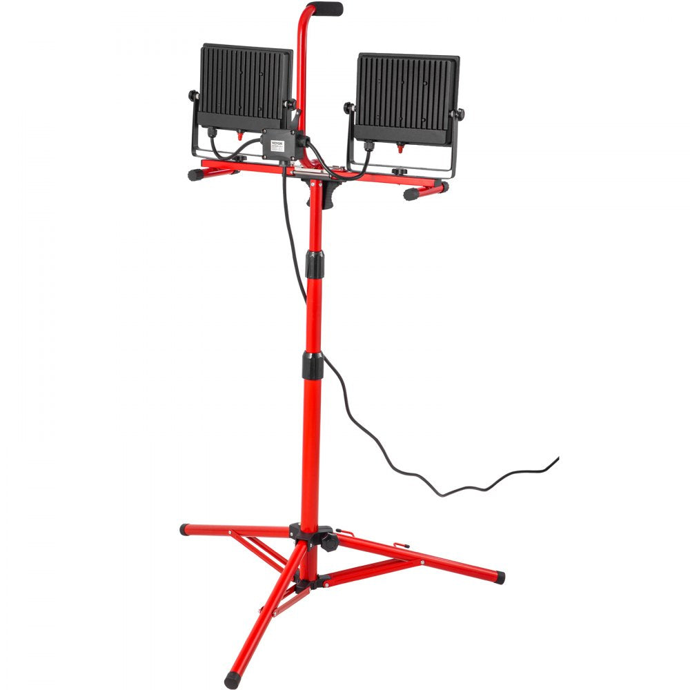 VEVOR LED Work Light with Stand, 2PCS 10000 Lumen Dual-head LED Work Light with 27.6\"-68.1\" Adjustable and Foldable Tripod Stand, IP65 Waterproofed LED Tripod Work Light, with 5000 K Color Temperatu