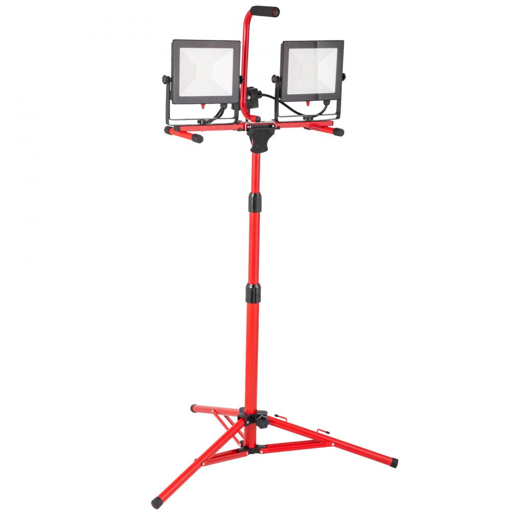 VEVOR LED Work Light with Stand, 10000 Lumen Dual-head LED Work Light with 27.6\"-68.1\" Adjustable and Foldable Tripod Stand, IP65 Waterproofed LED Tripod Work Light, with 5000 Kelvin Color Temperatu