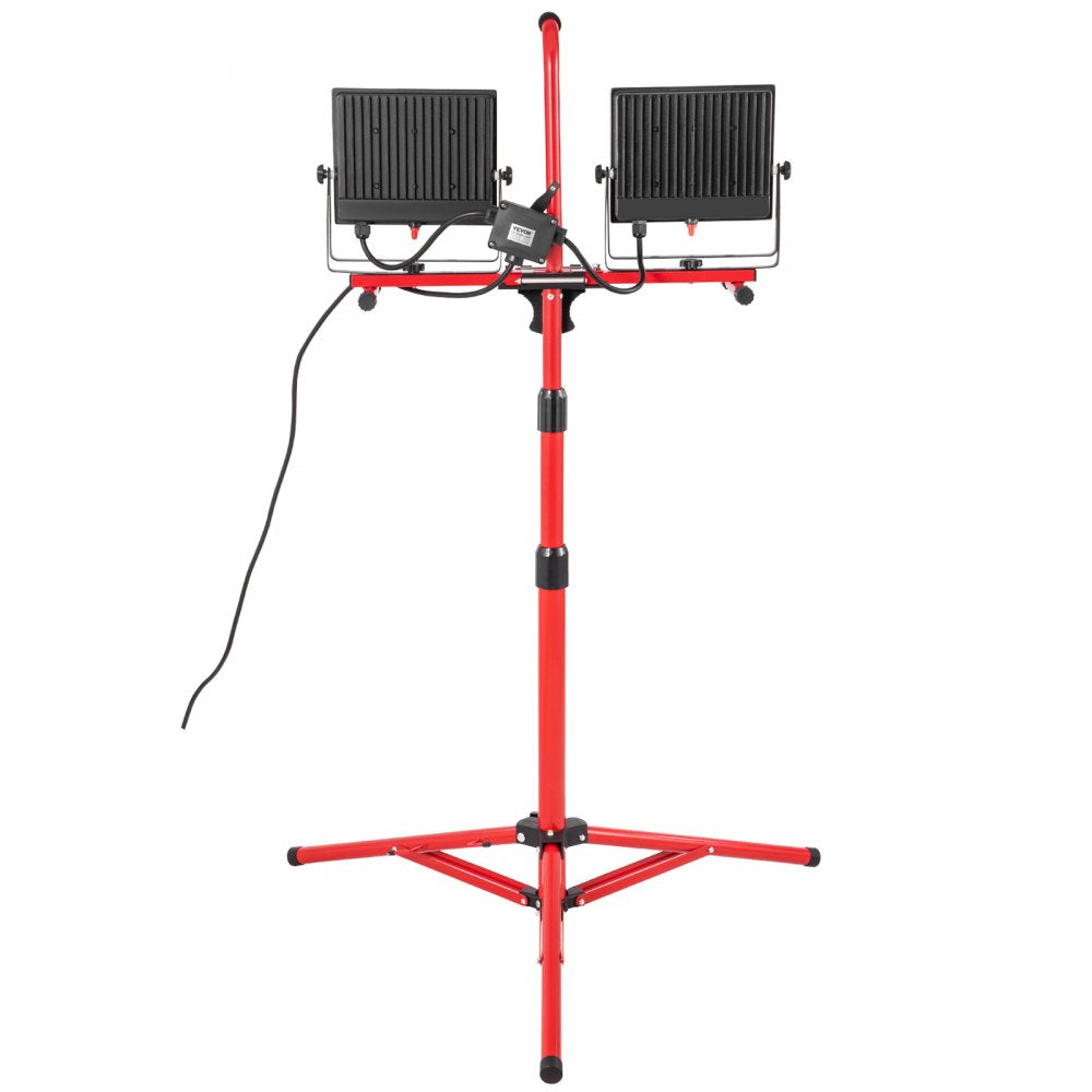 VEVOR LED Work Light with Stand, 20000 Lumen Dual-head LED Work Light with 27.6\"-68.1\" Adjustable and Foldable Tripod Stand, IP65 Waterproofed LED Tripod Work Light, with 5000 Kelvin Color Temperatu