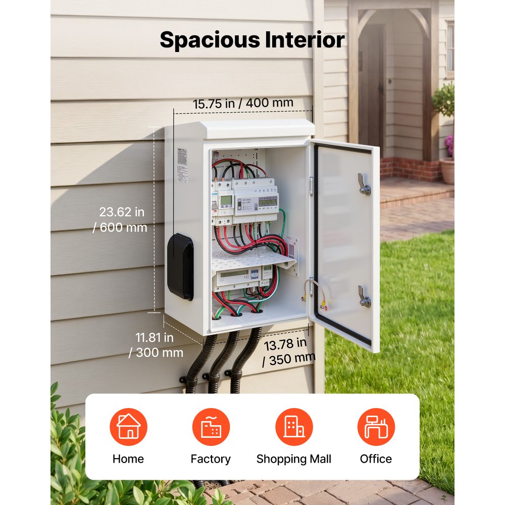 VEVOR Outdoor Electrical Box, Cold-Rolled Steel, Electrical Junction Box with Thermostat and Fan, Rain Hood, Ventilated Design, IP65 Waterproof Hinged Enclosure, Wall/Pole Mounted, 24 x 16 x 12 in