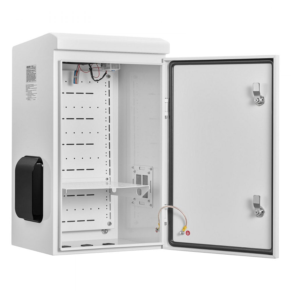 VEVOR Outdoor Electrical Box, Cold-Rolled Steel, Electrical Junction Box with Thermostat and Fan, Rain Hood, Ventilated Design, IP65 Waterproof Hinged Enclosure, Wall/Pole Mounted, 24 x 16 x 12 in