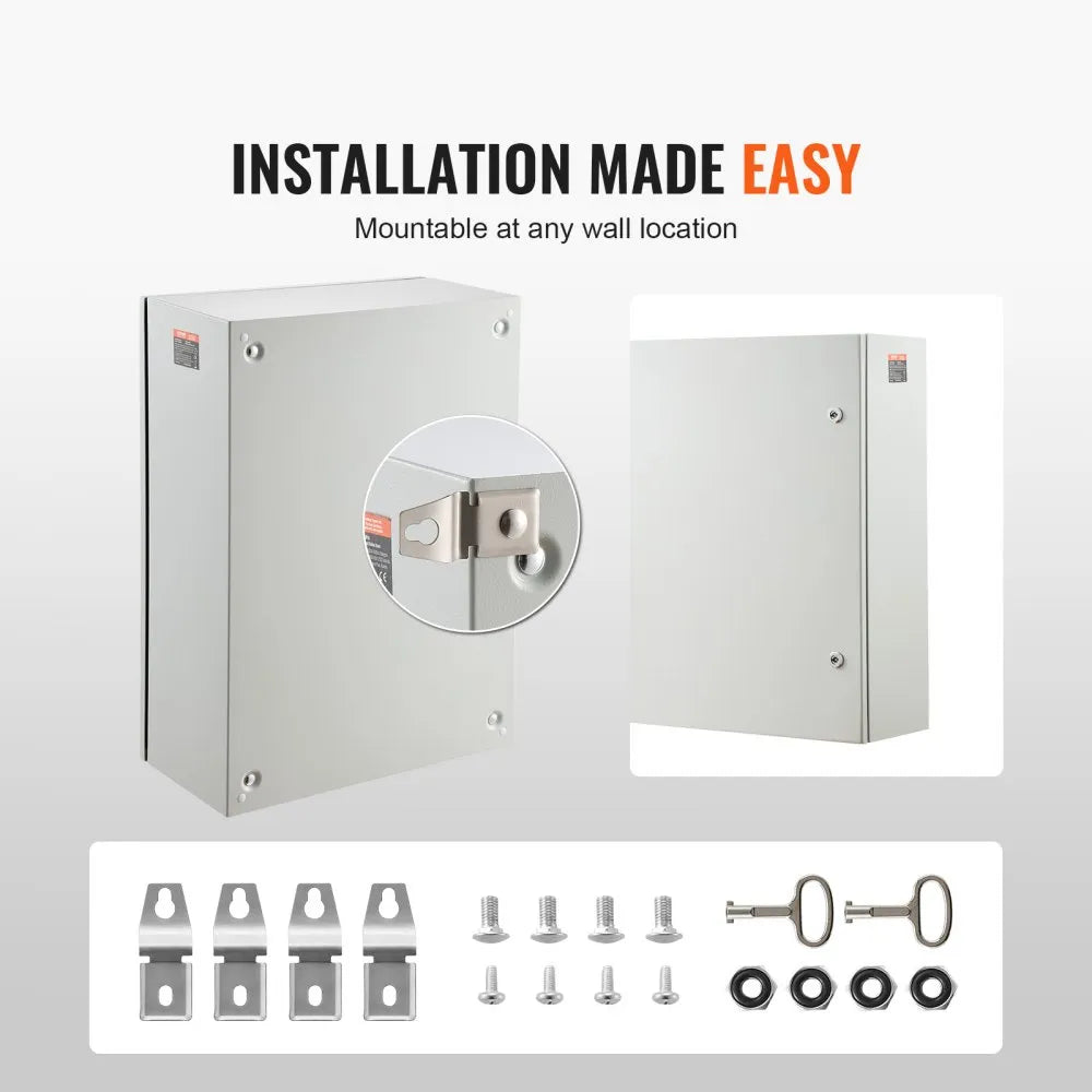 VEVOR Steel Electrical Box, 27.6 x 19.7 x 9.8 in, Cold Rolled Steel Electrical Enclosure Box, Wall-Mounted Outdoor Electronic Equipment Enclosure with Mounting Plate, Hinges, Lock, IP66 Waterproof