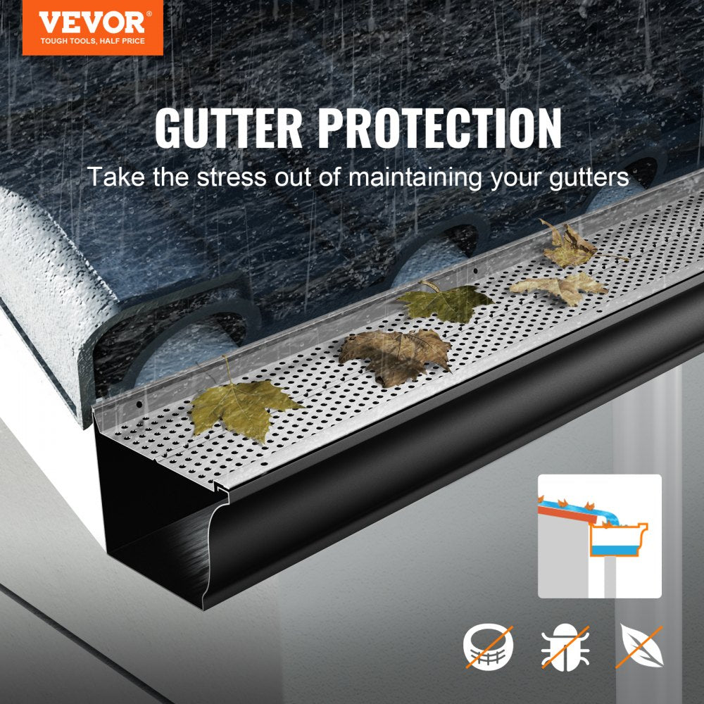 VEVOR Gutter Guard, 5 inch Width, Aluminum Leaf Filter DIY Gutter Cover, 52 PCS 208 ft Total Length, 0.157'' Hole Diameter & 0.02'' Thick Gutter Guards Fits Any Roof or Gutter Type