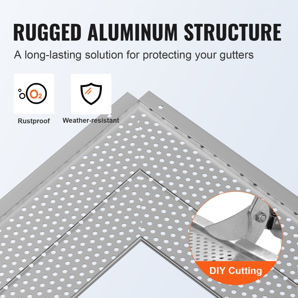 VEVOR Gutter Guard, 5 inch Width, Aluminum Leaf Filter DIY Gutter Cover, 52 PCS 208 ft Total Length, 0.157'' Hole Diameter & 0.02'' Thick Gutter Guards Fits Any Roof or Gutter Type