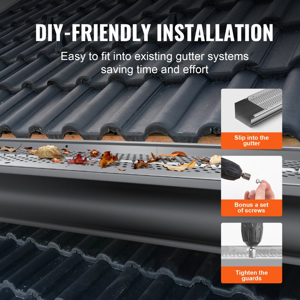 VEVOR Gutter Guard, 5 inch Width, Aluminum Leaf Filter DIY Gutter Cover, 13 PCS 52 ft Total Length, 0.157'' Hole Diameter & 0.02'' Thick Gutter Guards Fits Any Roof or Gutter Type